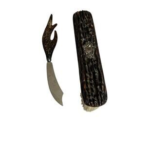 Antique Faux Antler Tree Bark Sterling Silver Clothing Brush And Letter Opener
